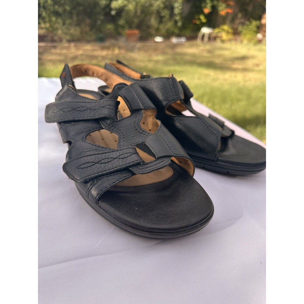 Clarks Unstructured 8 W Black Leather Soft Comfort Sandals Wide Fit Strappy